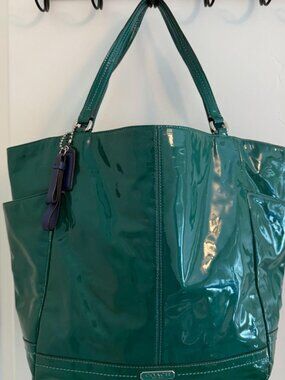 Coach Green Patent Leather Tote Bag